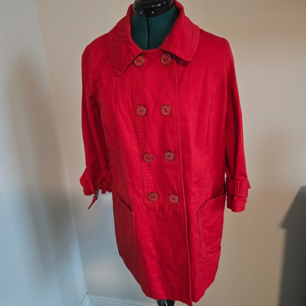 XXI Womens Double Breasted Red Mid Length Coat Size Large Plaid Interior